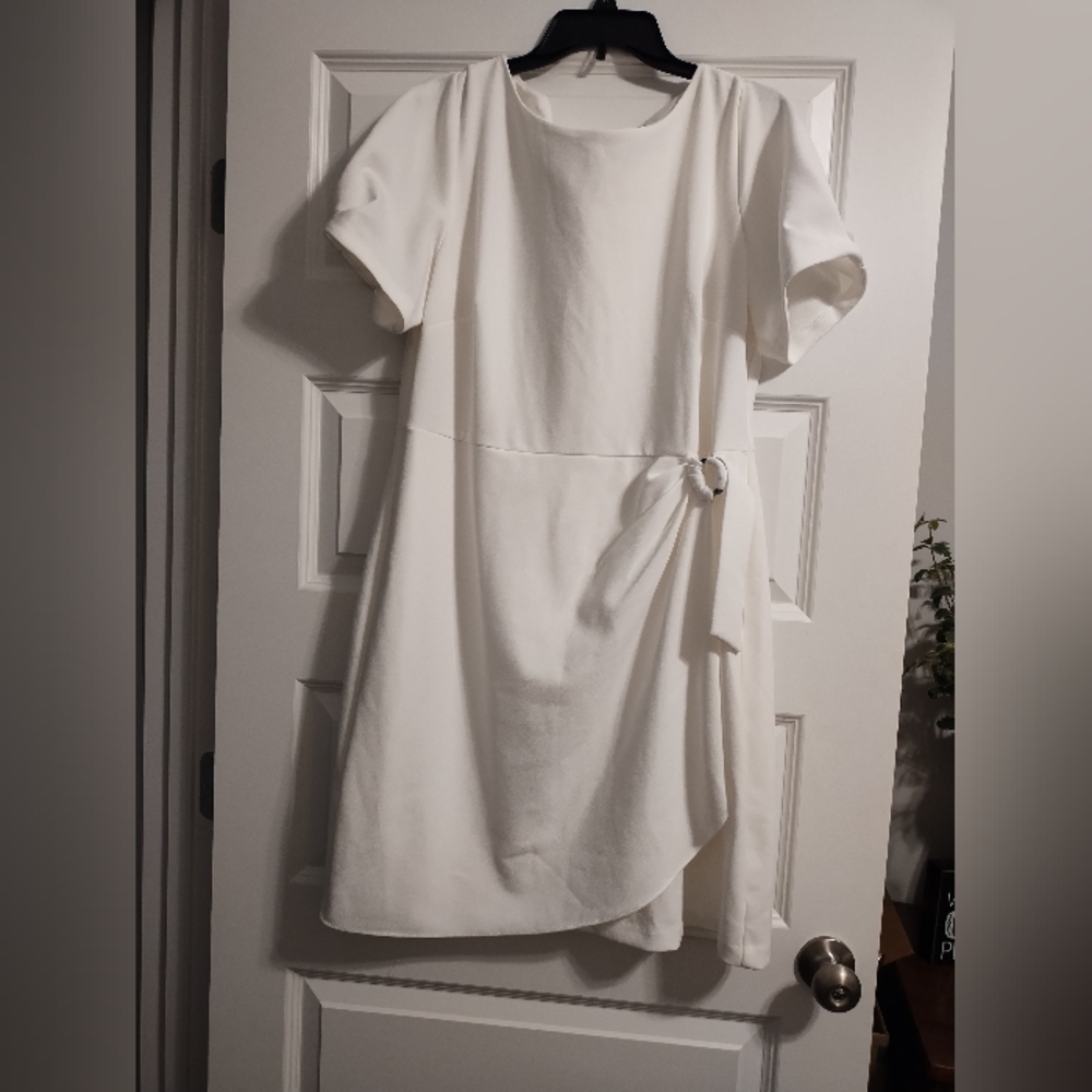 DKNY White Short Sleeve Mini Dress with Side Tie